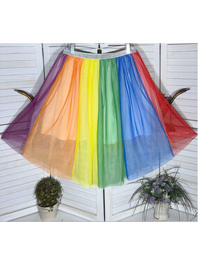 NWOT asymmetrical skirt ballerina lace tutu multicolor dancer costume adult M L
